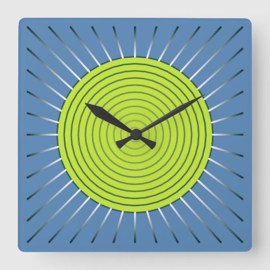 Modernes geometrisches Sunburst - Limon und Denim  Quadratische Wanduhr (Vorderseite)