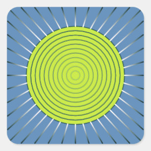 Modernes geometrisches Sunburst - Limon und Denim Quadratischer Aufkleber