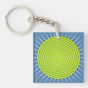 Modernes geometrisches Sunburst - Limon und Denim Schlüsselanhänger