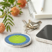 Modernes geometrisches Sunburst - Limon und Denim  Schlüsselanhänger (Seite)