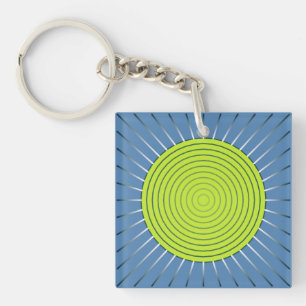 Modernes geometrisches Sunburst - Limon und Denim Schlüsselanhänger