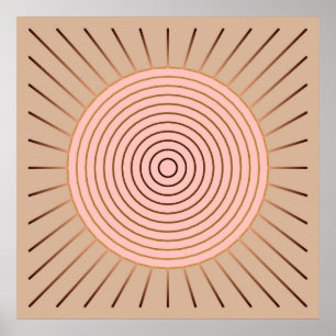 Modernes geometrisches Sunburst - Peach and Tan Poster