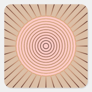 Modernes geometrisches Sunburst - Peach and Tan Quadratischer Aufkleber