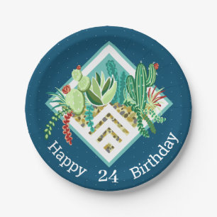 Modernes geometrisches Terrarium mit Kaktus und Su Pappteller