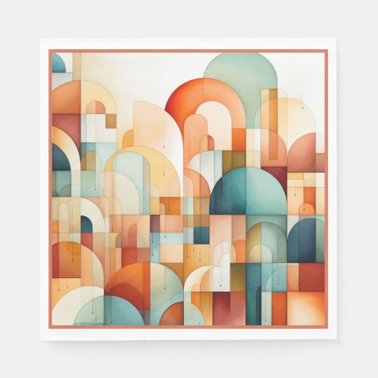 Modernes geometrisches Turquoise Peach Aquamarin Serviette (Vorderseite)