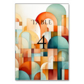Modernes geometrisches Turquoise Peach Aquamarin Tischnummer (Vorderseite)