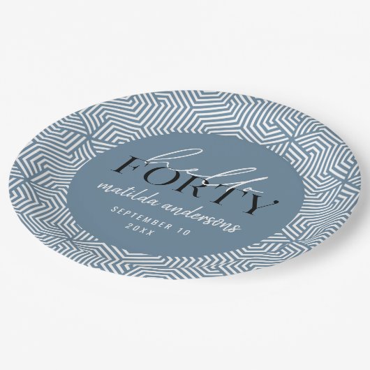 Modernes geometrisches und skritisches Party 40. Pappteller (Schrägansicht)