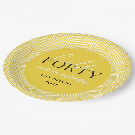 Modernes geometrisches und skritisches Party 40. Pappteller (Schrägansicht)