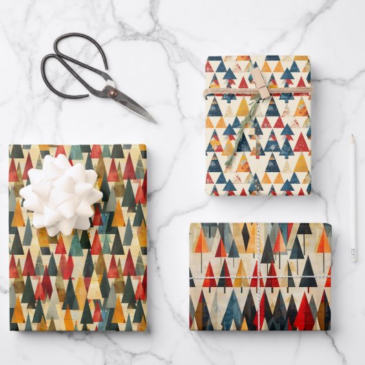 Modernes geometrisches Weihnachtsbaummuster Geschenkpapier Set (Vorderseite)