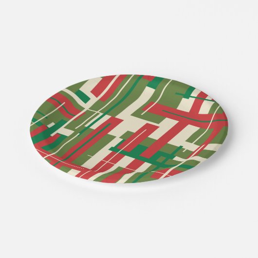 Modernes geometrisches Weihnachtsfest im Mittelalt Pappteller (Schrägansicht)