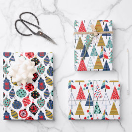 Modernes geometrisches Weihnachtsmuster Set von Re Geschenkpapier Set