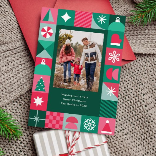 Modernes geometrisches Weihnachtsymbol-Foto Feiertagskarte