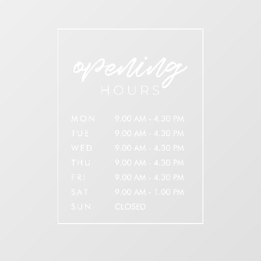 Modernes Geschäft mit Öffnungszeiten Fensteraufkleber (Blatt)