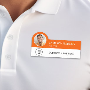 Modernes Geschäftslogo Orange Foto Magnetisch Namensschild