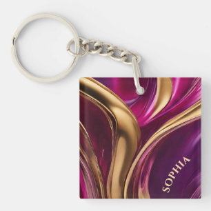 Modernes Geschenk für Ihre - Fuchsia Lila und Gold Schlüsselanhänger