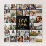 Modernes Geschenk zum 100. Geburtstag mit mehreren Puzzle<br><div class="desc">Modernes,  minimales Multi-Foto Script 100. Geburtstag Kissen Geschenk. Ideal für Mütter,  Väter,  Groß,  Groß und Groß aller Familienmitglieder. Atemberaubender,  eleganter Text. Schwarz,  Weiß und Gold.</div>