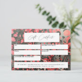 Modernes Geschenkgutschein Black Red Marble (Stehend Vorderseite)