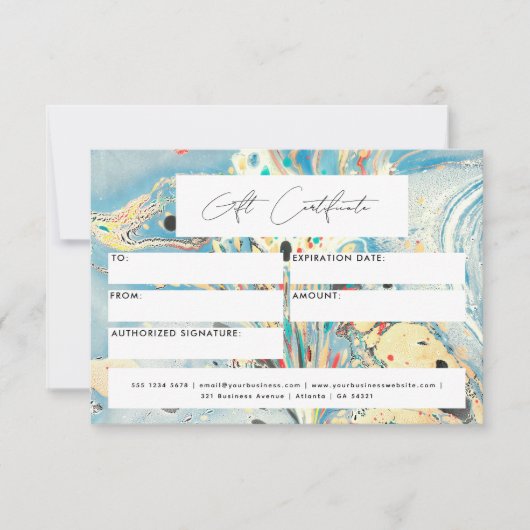 Modernes Geschenkgutschein Blue Marble Script (Vorderseite)