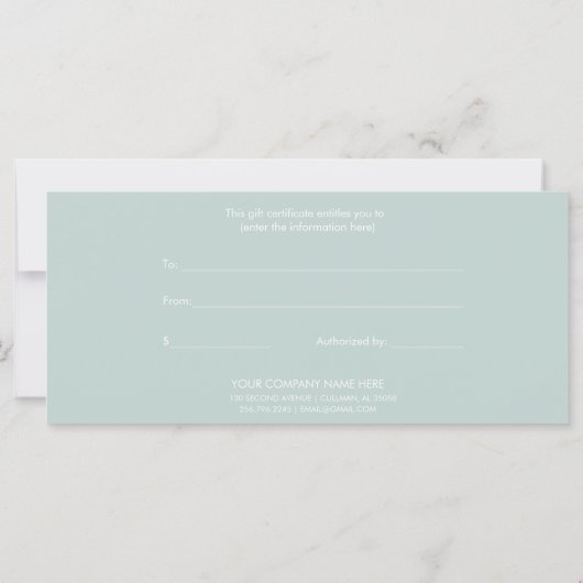 Modernes Geschenkzertifikat (Rückseite)