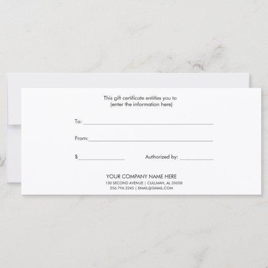 Modernes Geschenkzertifikat (Rückseite)