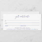 Modernes Geschenkzertifikat "Dusty Blue Modern" (Rückseite)