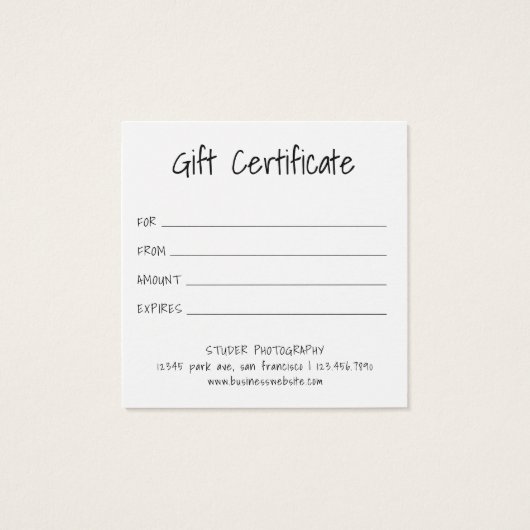 Modernes Geschenkzertifikat für Minimalistische Fo (Rückseite)