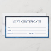Modernes Geschenkzertifikat für Navy Blue Business (Vorderseite)