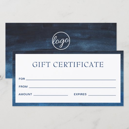 Modernes Geschenkzertifikat für Navy Blue Business (Vorne/Hinten)