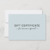 Modernes Geschenkzertifikat in hellblau (Vorderseite)