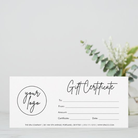 Modernes Geschenkzertifikat mit dem Logo (Stehend Vorderseite)