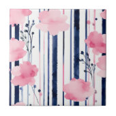 Modernes gestreiftes Blumenmuster Fliese (Vorderseite)