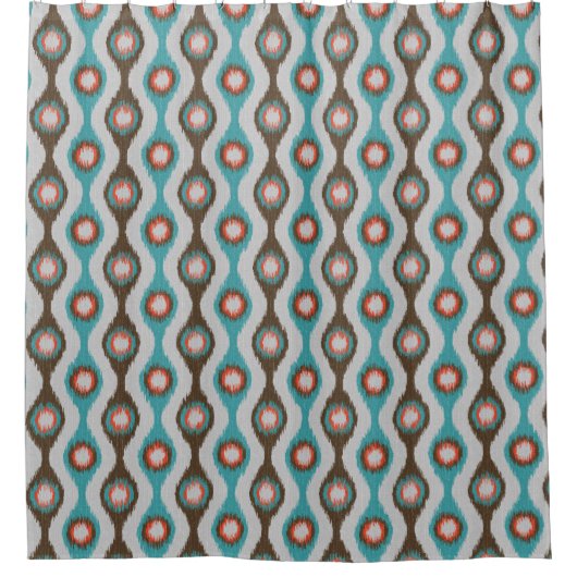 Modernes gestreiftes Ikat-Muster - Aquamarin-braun Duschvorhang (Vorderseite)