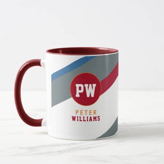 modernes gestreiftes Monogramm Tasse (Links)