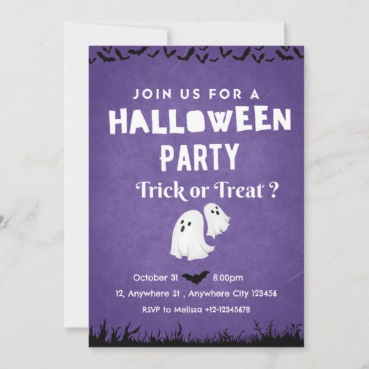 Modernes Ghost-Begegnung Lila Halloween-Party Einladung (Vorderseite)