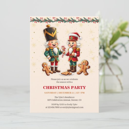 Modernes Gingerbrett Nutcracker Weihnachtsgebäck P Einladung (Stehend Vorderseite)