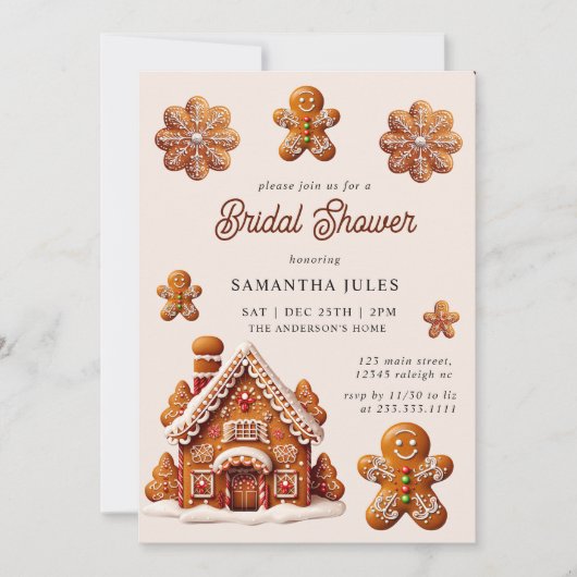 Modernes Gingerbrett Weihnachtsfest im Haus Brautp Einladung (Vorderseite)