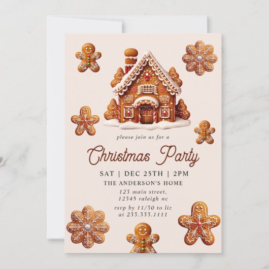 Modernes Gingerbrett Weihnachtsfest im Haus Party Einladung (Vorderseite)