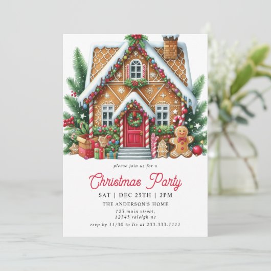 Modernes Gingerbrett Weihnachtsfest im Haus Party Einladung (Stehend Vorderseite)