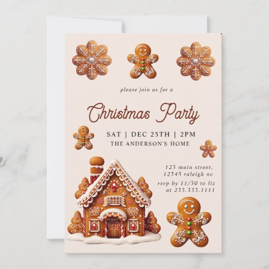 Modernes Gingerbrett Weihnachtsfest im Haus Party Einladung (Vorderseite)