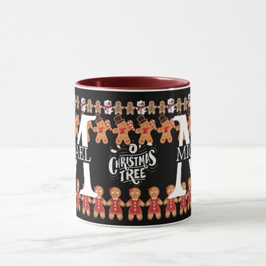 Modernes Gingerbrot Monogramm Weihnachtsfeiertag Tasse (Zentrum)