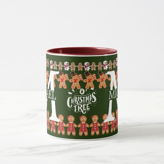 Modernes Gingerbrot Monogramm Weihnachtsfeiertag Tasse (Zentrum)