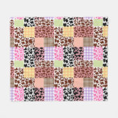 Modernes Gingham Cowskin Patchwork Quilt Fleecedecke (Vorderseite (Horizontal))