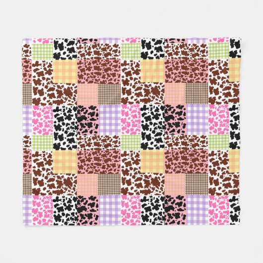 Modernes Gingham Cowskin Patchwork Quilt Fleecedecke (Vorderseite (Horizontal))