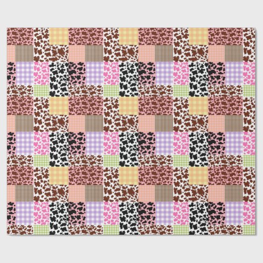 Modernes Gingham Cowskin Patchwork Quilt Geschenkpapier (Flach)