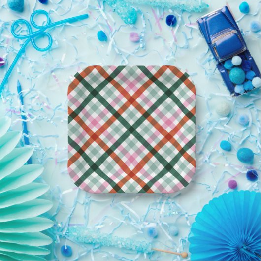 Modernes Gingham Weihnachts-Party Pappteller (Party)