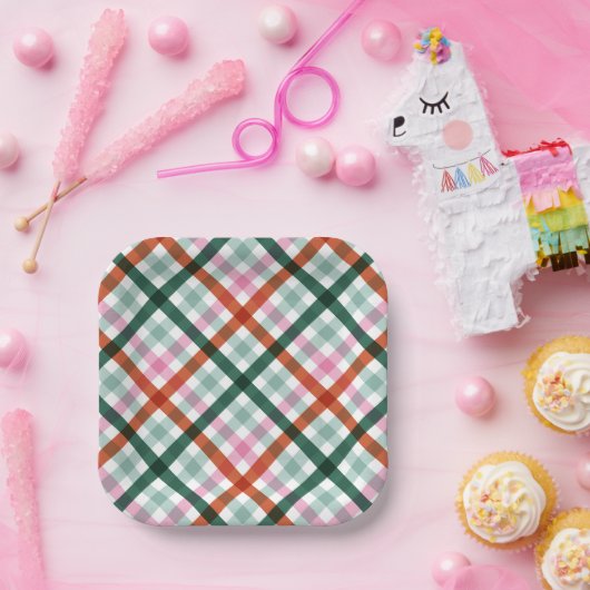 Modernes Gingham Weihnachts-Party Pappteller (Party)