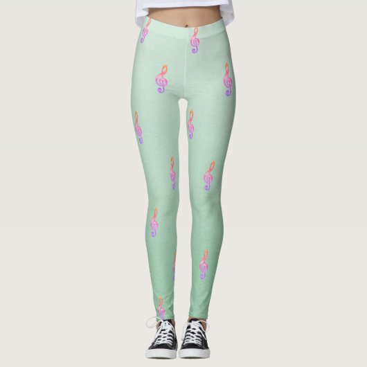 Modernes, Girl Adorable Niedlich, Violinschlüssel Leggings (Vorderseite)