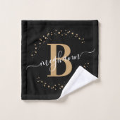 Modernes Girl Black Name Script Mit Monogramm Badhandtuch Set (Waschlappen)