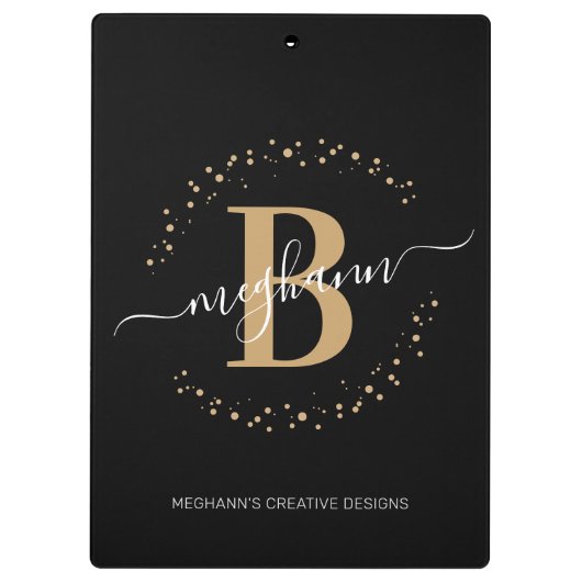 Modernes Girl Black Name Script Mit Monogramm Klemmbrett (Rückseite)
