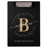 Modernes Girl Black Name Script Mit Monogramm Klemmbrett (Vorderseite)